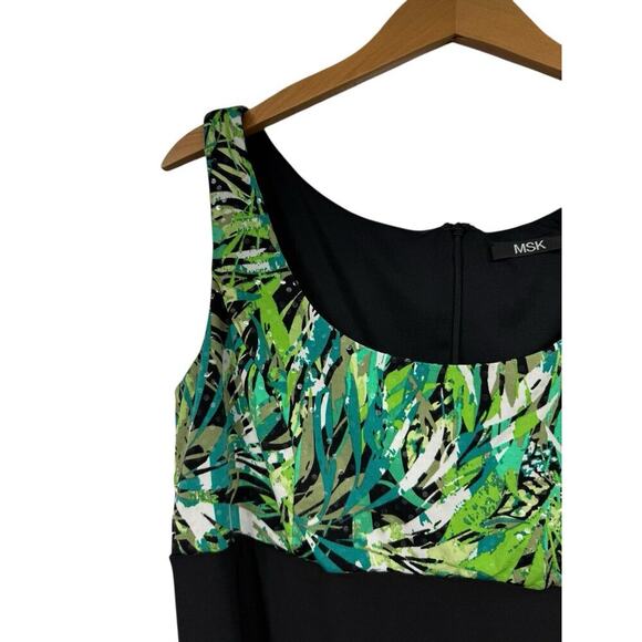 MSK Sequin Green Pattern Black Draped Skirt Short Dress Womens Medium? - Picture 2 of 5